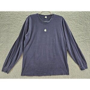 Apple Shirt Mens Large Employee Black Center Logo Long Sleeve Uniform